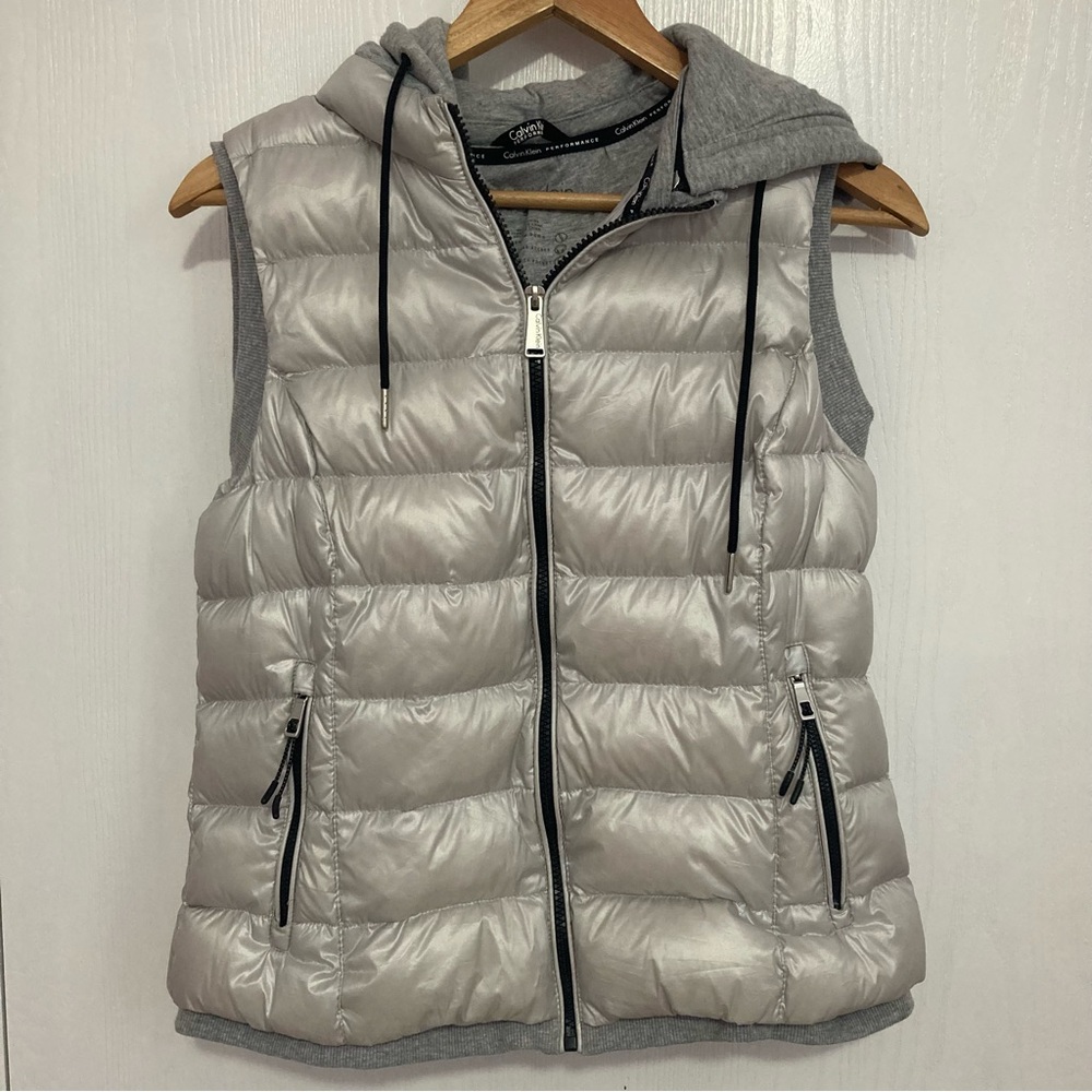 Calvin Klein Performance Hooded Metallic Puffer Vest.